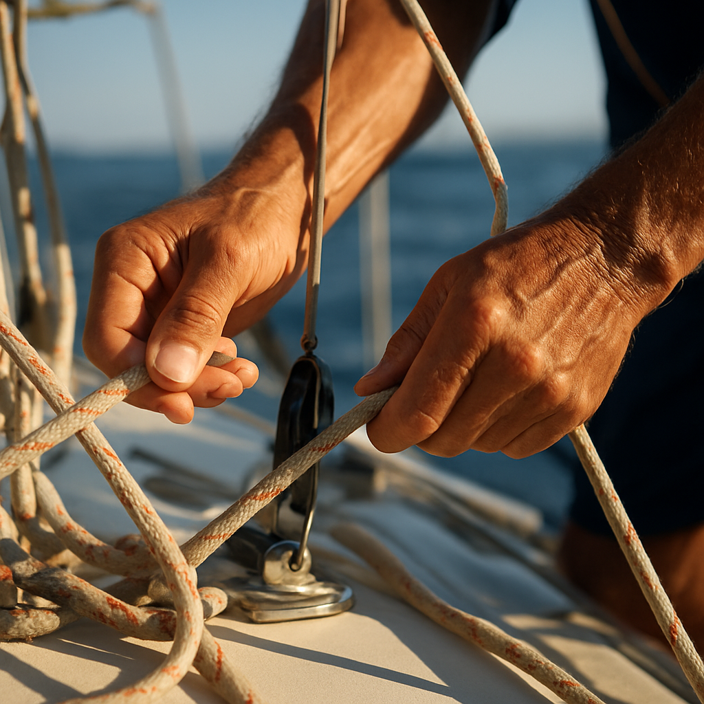 Detalle de la maniobra a bordo de un velero
